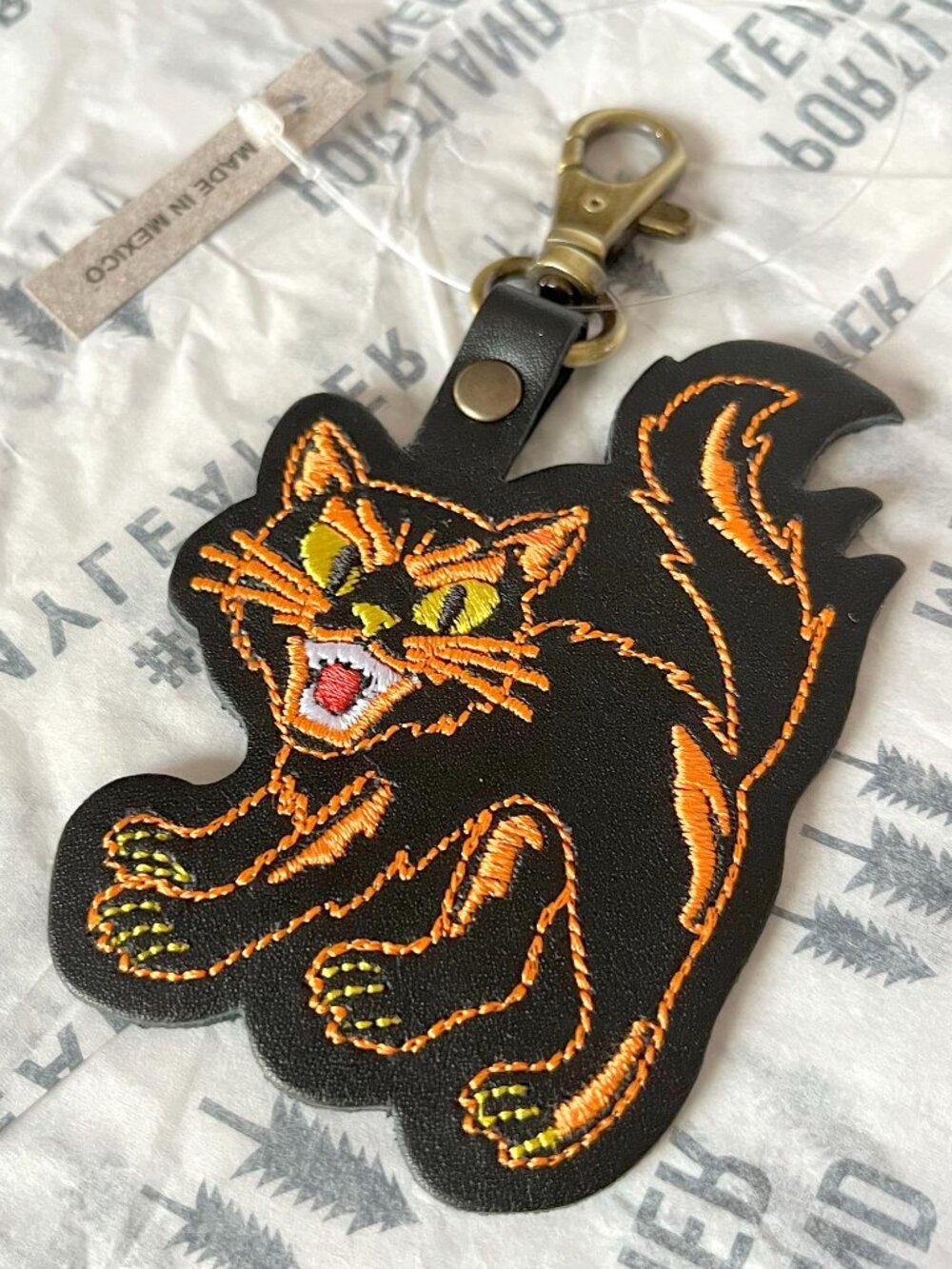 Portland Leather "Salem" Halloween cat keychain charm NWT